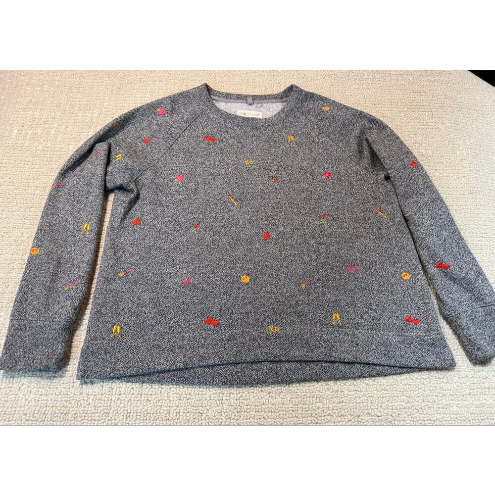 Lou & Grey for Loft Sweater Cozy Heather Gray Embroidered Emojis comfy Womens M